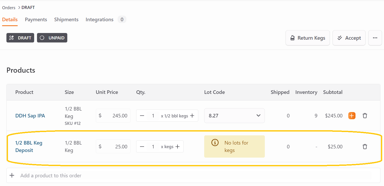 Keg Deposits, Returns, & Tracking Ollie Order Knowledge Base
